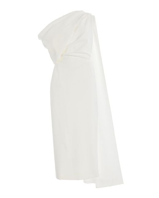 Roksanda White Maite Cape-detailed Asymmetric Bonded Crepe Midi Dress