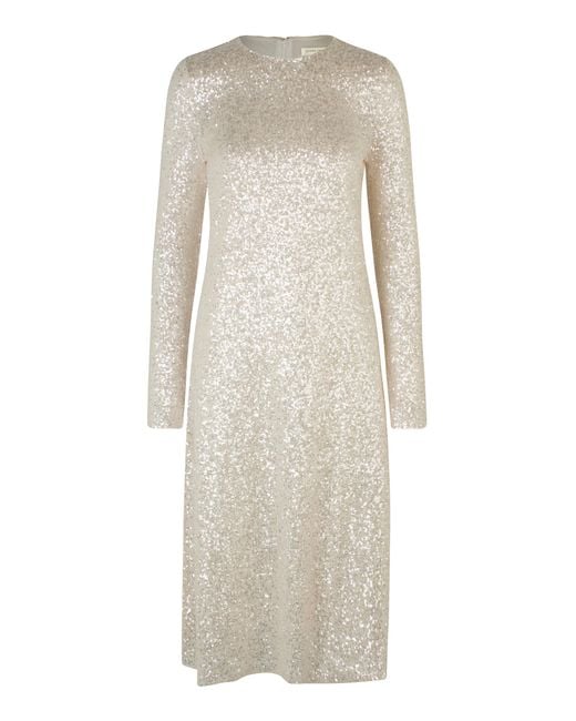 Stine Goya White Celsia Sequin Midi Dress