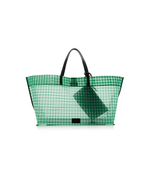Staud Green Christos Large Gingham-Mesh Tote Bag
