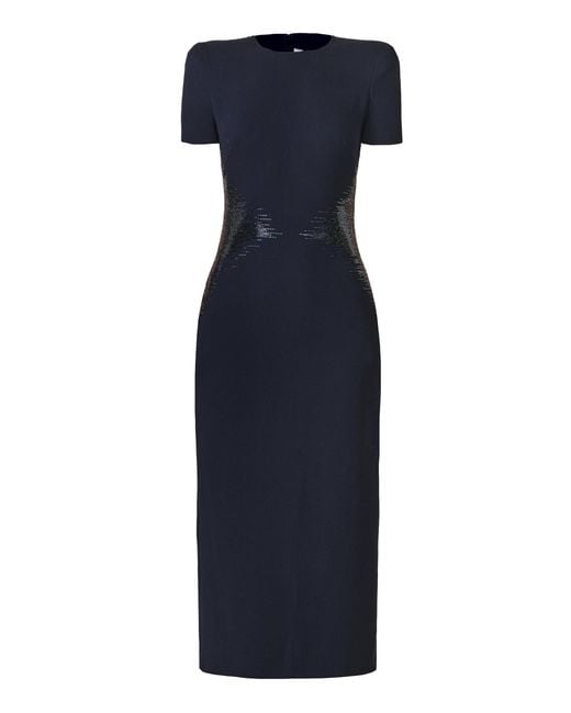 Naeem Khan Blue Beaded Waist Cap Sleeve Crepe Cocktail Dress