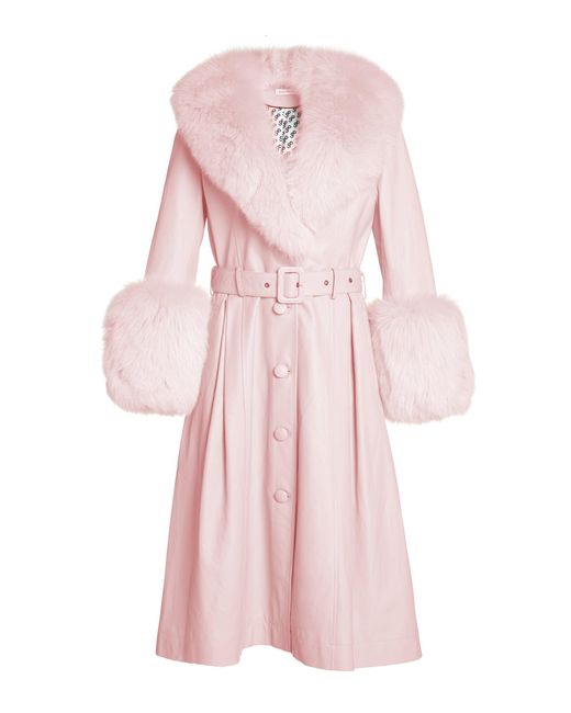 Saks Potts Pink Foxy Fur-trimmed Leather Coat