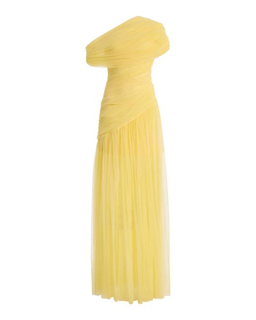 De La Vali Yellow Exclusive Himalia Gathered Tulle Maxi Dress