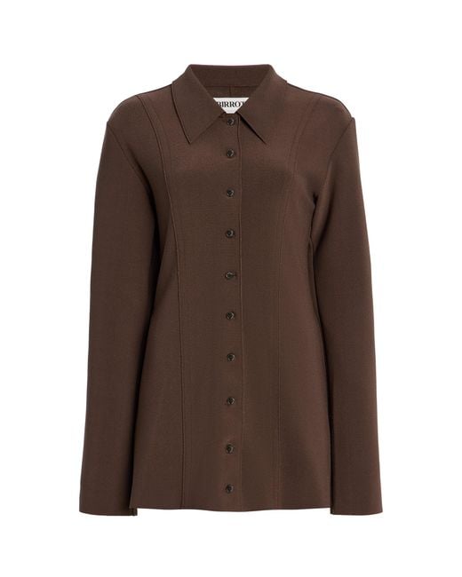 Birrot Brown Lay2 Fitted Button-down Crepe Top