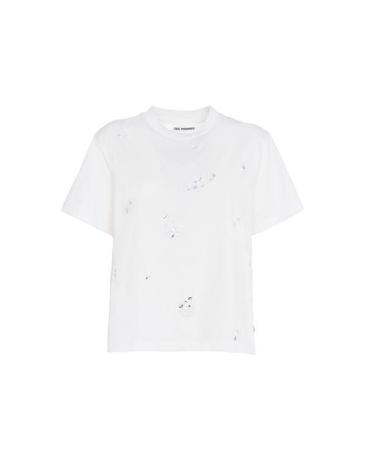 DES_PHEMMES White Classic Embroidered Cotton T-Shirt