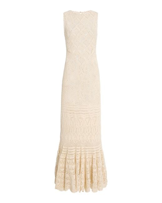 Ulla Johnson Natural Arine Crochet Knit Cotton Maxi Dress