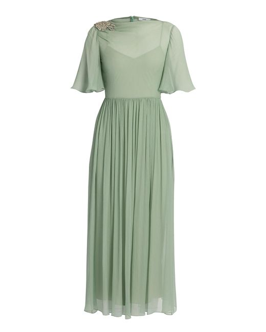 Erdem Green Embellished Silk Creponne Midi Dress