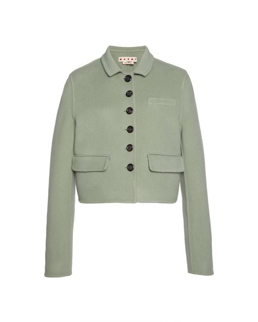 Marni Green Buttoned Wool-Cashmere Woven Jacket