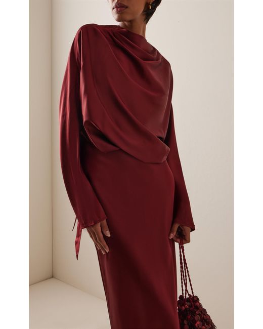 Staud Red Phoebe Draped Silk Maxi Dress