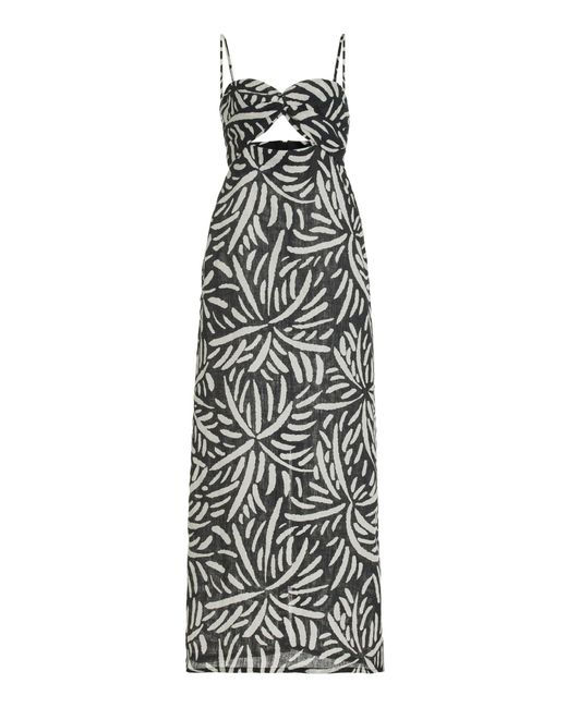 Cala De La Cruz White Apia Cutout Palm-printed Linen Maxi Dress