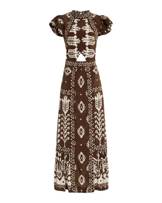 Sea Natural Sonia Printed Cutout Silk Midi Dress