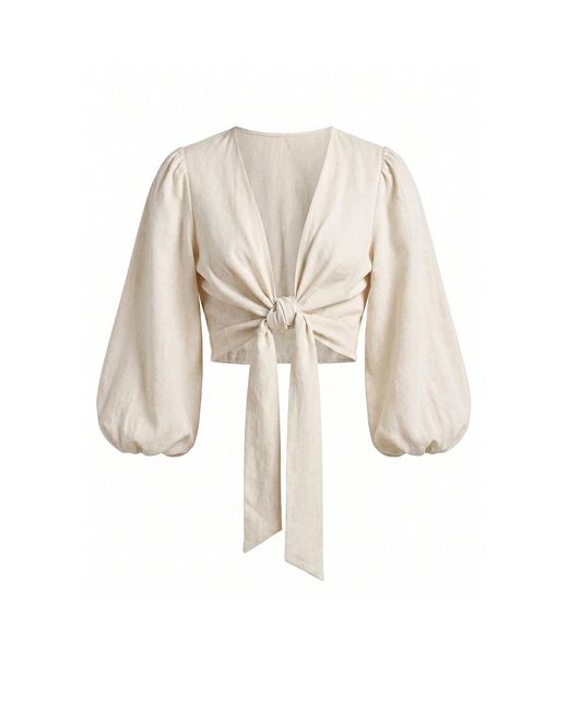 ANDRES OTALORA Natural Suspiro De Amor Linen Crop Top