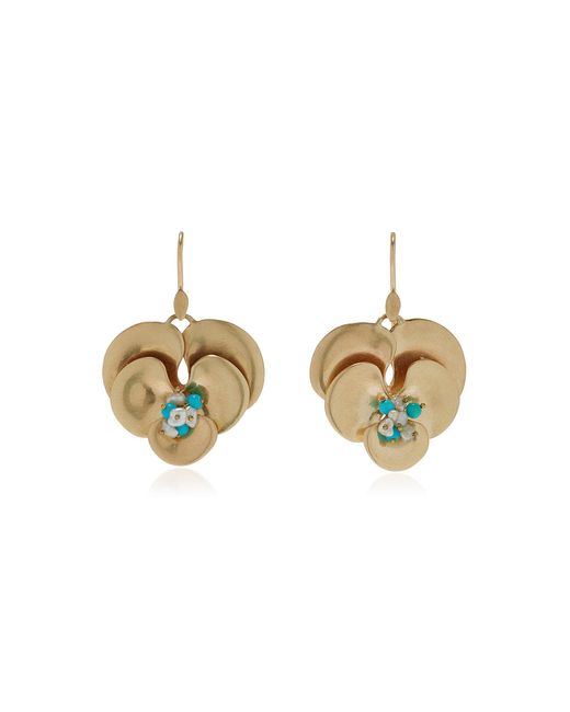 Annette Ferdinandsen Metallic Pansey 14k Yellow Gold, Pearl Turquoise Earrings