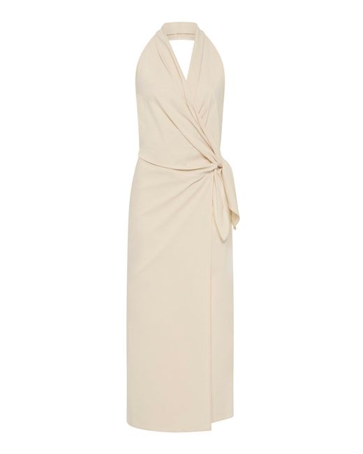 St. Agni White Halter Wrap Backless Dress