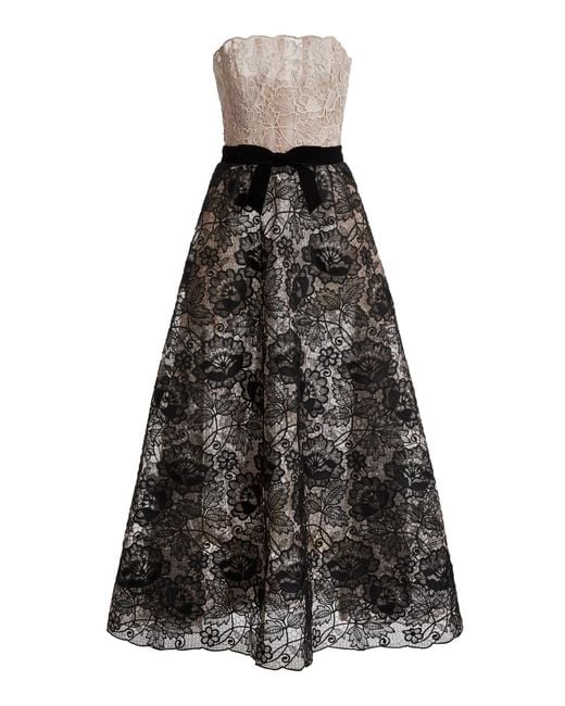 Elie Saab Black Bow-Detailed Lace Silk Maxi Dress