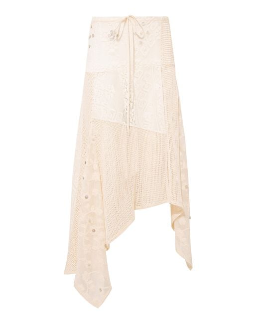 Siedres Natural Felipe Asymmetric Lace Midi Skirt