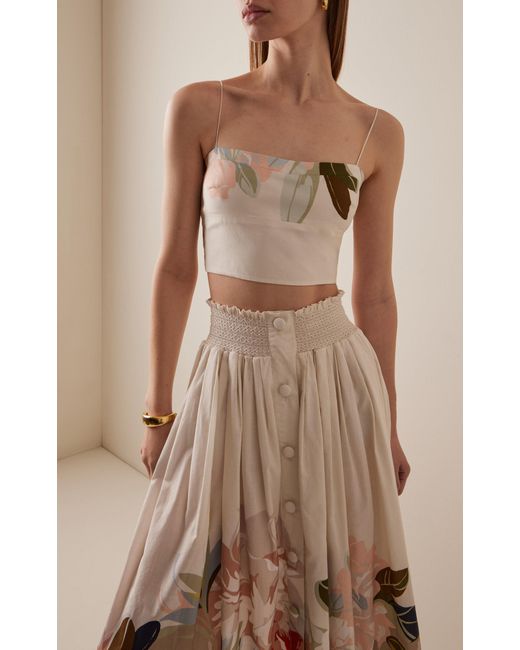 Adam Lippes Natural Bex Rhododendron-Printed Cotton-Voile Crop Top