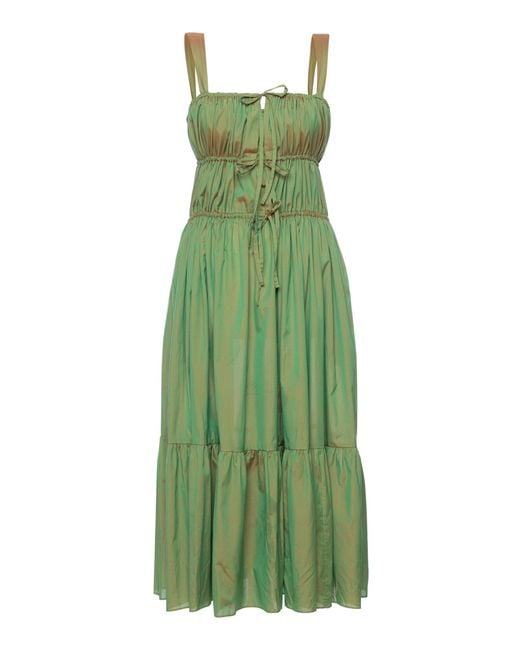Lena Hoschek Green Antonella Ruched Cotton Midi Dress