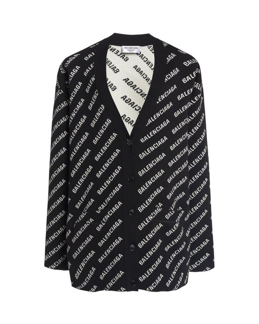 Balenciaga Oversized Logo-knit Cotton Cardigan in Black/White (Black ...
