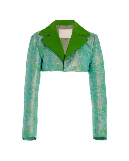 Harbison Green Quantum Cropped Brocade Blazer