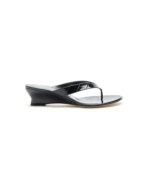 Le Monde Beryl Black Micro Wedge Croc-Leather Thong Sandals