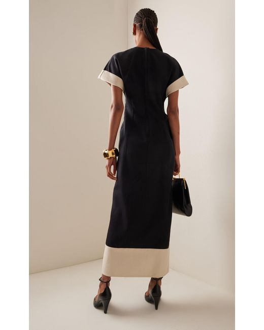 Rosie Assoulin Black Colorblocked Cotton-blend Midi Dress