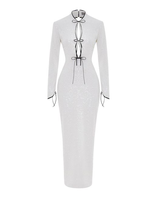 Rasario White Sequined Cutout Maxi Dress