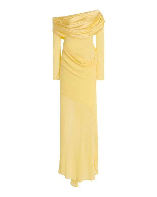 Christopher Esber Yellow Exclusive Draped Off-The-Shoulder Silk Maxi Dress