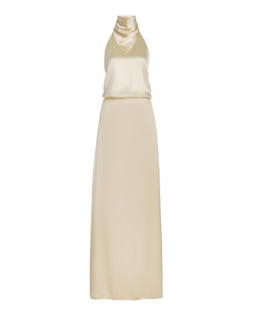 Bevza White Hustka Scarf-Neck Charmeuse Maxi Dress