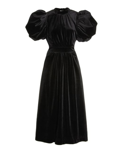 ROTATE BIRGER CHRISTENSEN Black Noon Puff-sleeve Velvet Midi Dress