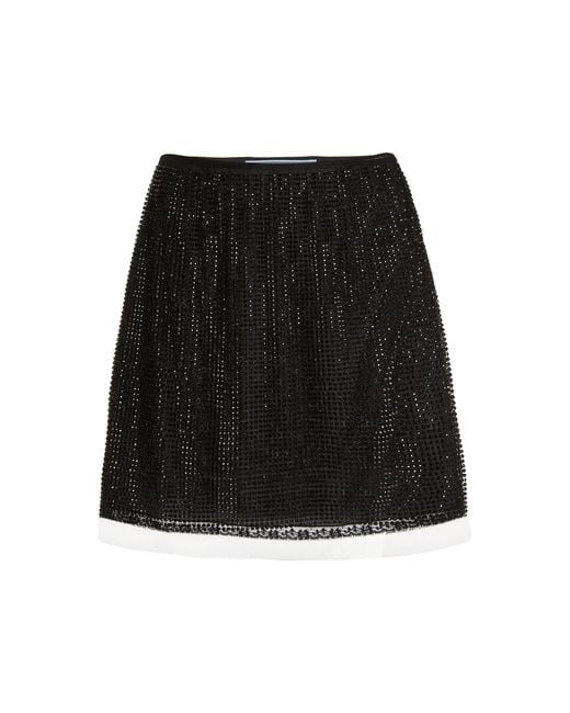 Prada Crystal-embellished Tulle Mini Skirt in Black | Lyst