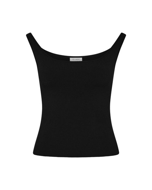 St. Agni Black Off Shoulder Knit Cotton Top