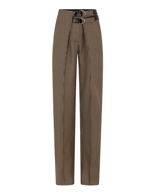 Rabanne Natural Belted Wool Straight-Leg Pants