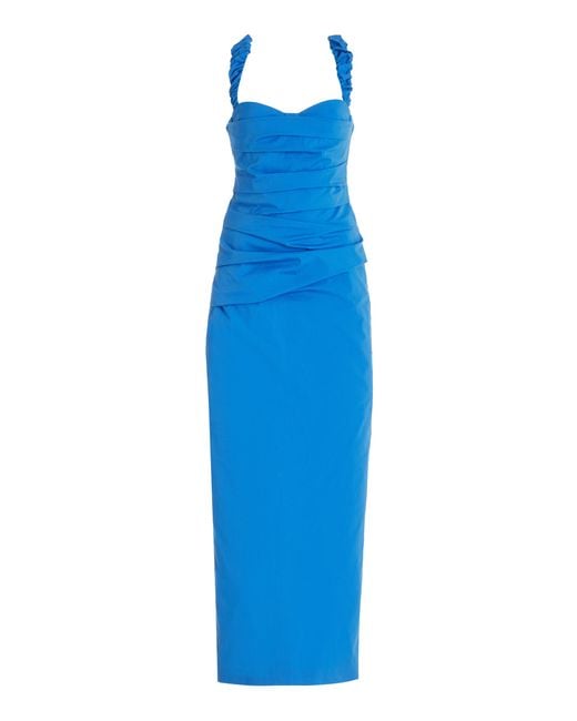 Sir. The Label Blue Azul Ruched Balconette Maxi Dress