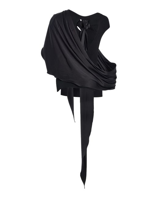 Brandon Maxwell Black The Lena Scarf-Detailed Knit Tank Top