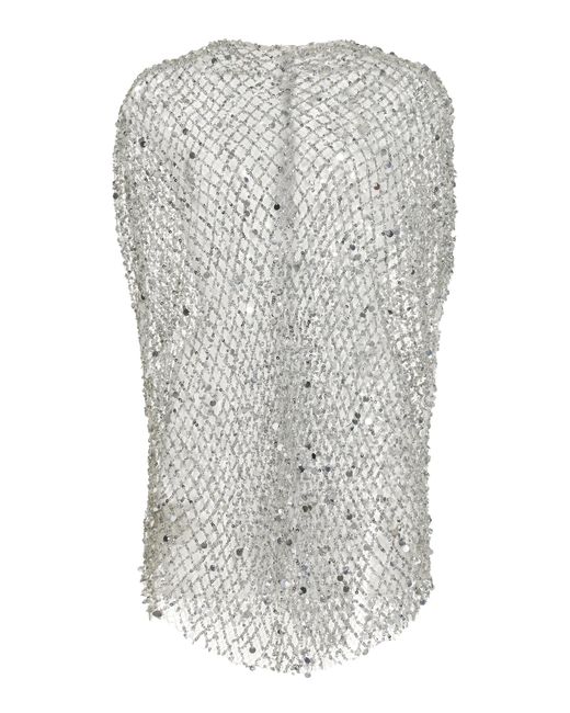LAPOINTE Gray Sequined Net Mesh Cape Top