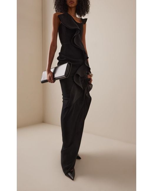 Maticevski Black Satellite Wave Structured Chiffon Gown