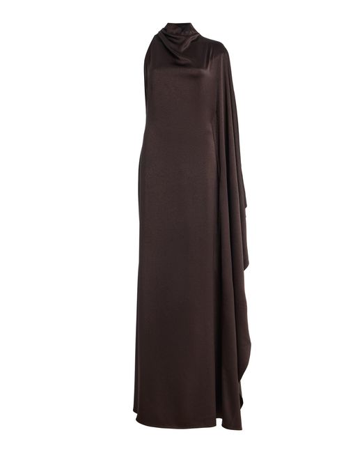De La Vali Brown Odaluna Crepe De Chine Maxi Dress