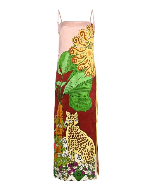 ALÉMAIS Green Tiger Help-silk Slip Dress