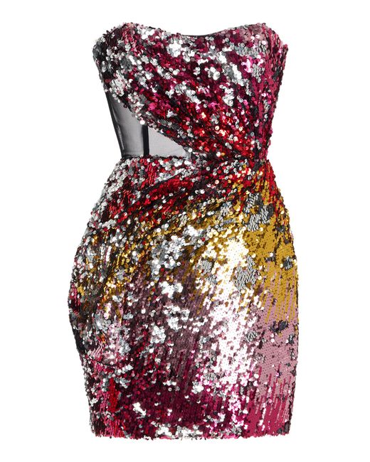 Halpern Red Exclusive Draped Sequin Bustier Mini Dress