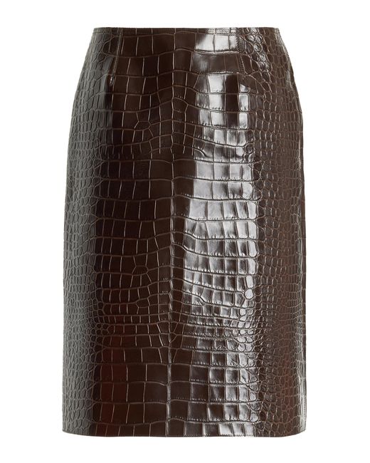 16Arlington Brown Wile Croc-effect Leather Midi Skirt
