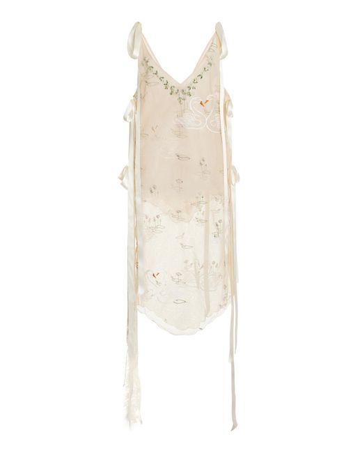 Simone Rocha White Embroidered Tulle Midi Dress