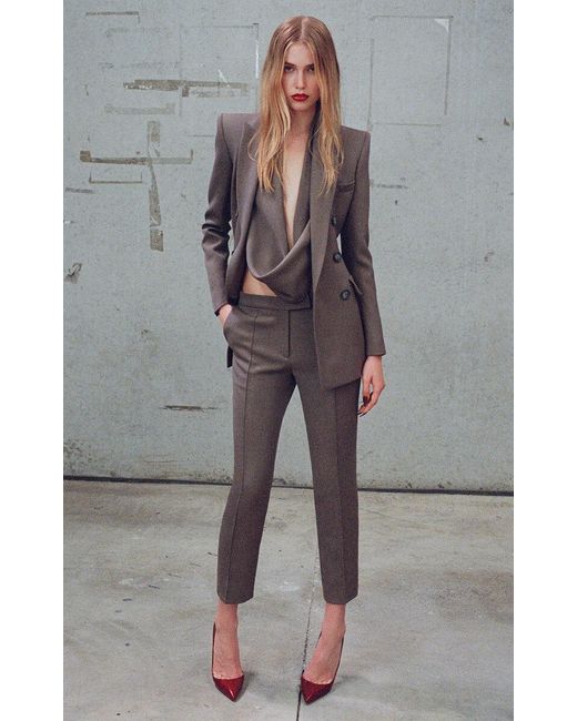 Alex Perry Gray Cropped Wool-Blend Straight-Leg Pants