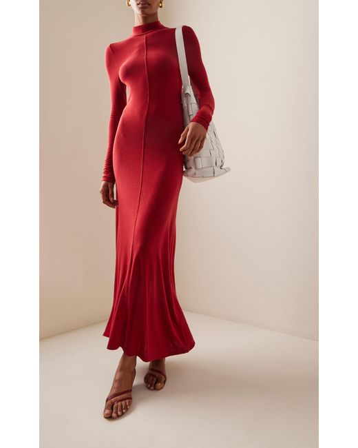 St. Agni Red Jersey Turtleneck Maxi Dress