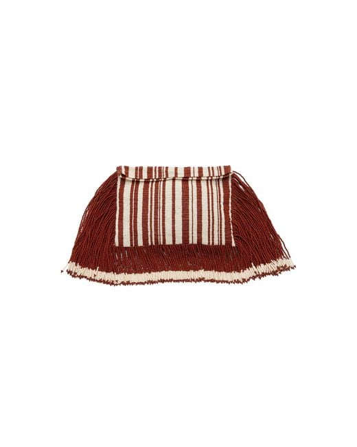 Pura Utz Red Exclusive La Isla Tassel Beaded Clutch