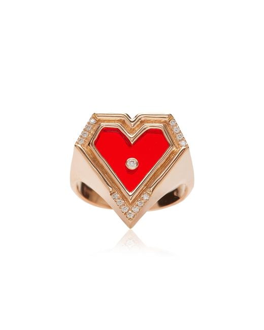 L'Atelier Nawbar Red Super Heart 18k Rose Gold Agate Diamond Ring