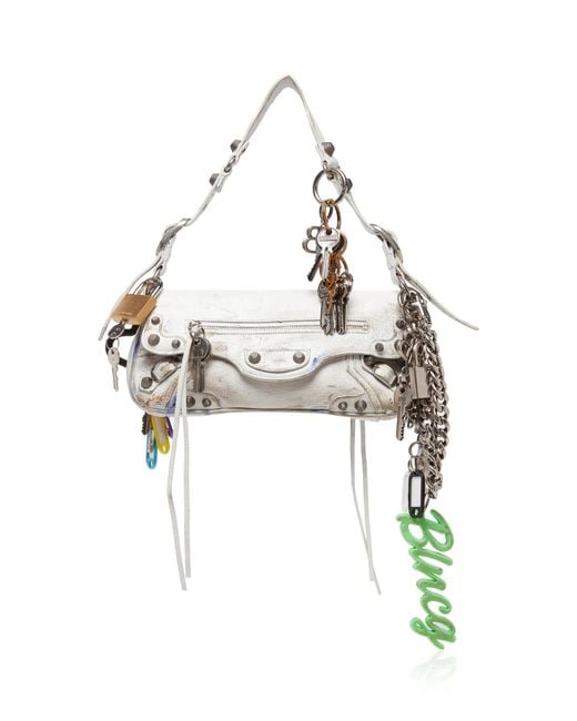 Balenciaga White Le Cago Charm-detailed Leather Shoulder Bag