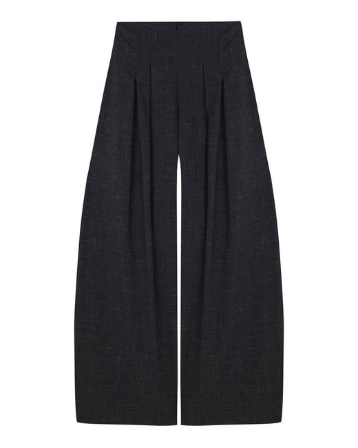 Cortana Blue Tiempo Wool-Silk Wide Leg Pants