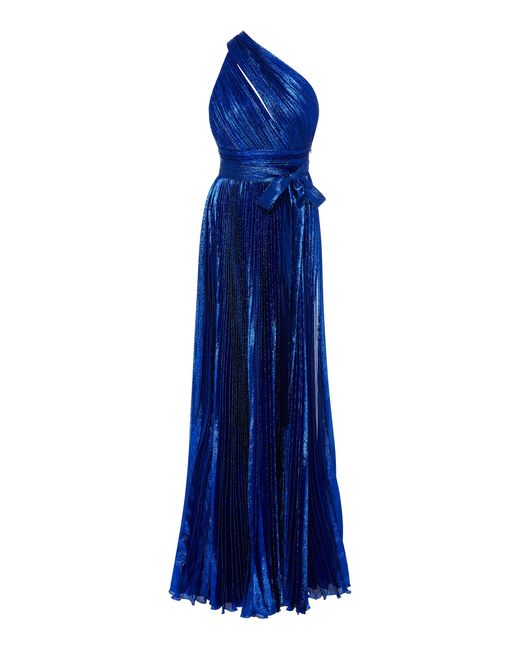 Elie Saab Blue Lame Crepe One Shoulder Gown