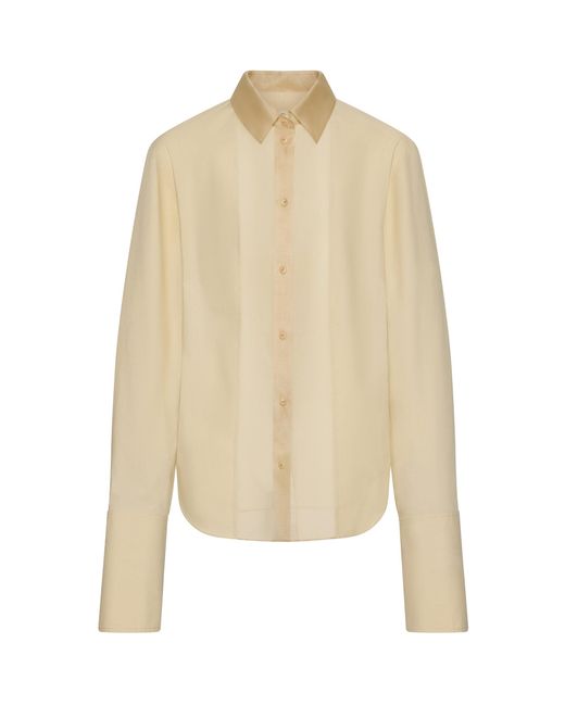 OSSOU Natural Brun Sheer-Panel Cotton Shirt
