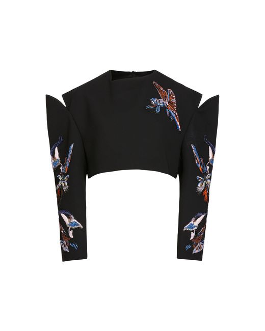 Maticevski Black Showpiece Embroidered Crop Top